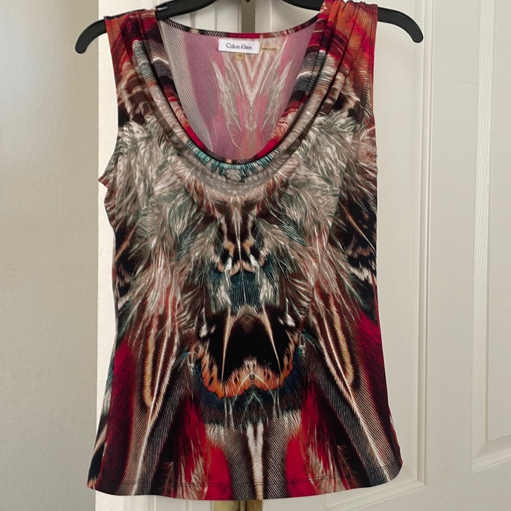 NWOT Calvin Klein draped cowl neck printed abstract sleeveless Size  Extra Small